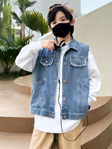 Cool Casual Boys Vest Autumn Spring Outerwear Fashionable Korean Style Denim Jacket Childrens Fashion Shoulder Pad Vest