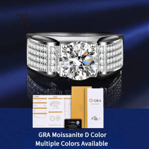 TY Classic Mens 1.0 Carat Real Moissanite white Ring 18K White Gold D Color Diamond Engagement Wedding Fine Jewelry Gift