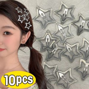 10pcs Y2K Star BB Hair Clips Women Grils Metal Silver Cute Hair Grip Star Barrettes Snap Hairpins Headdress Hair Accessories