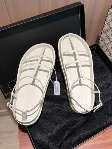 White Thick Heel Roman Sandals Womens 2025 New Summer Fairy Style French Small Audience Knot Thin Strap Beach Flat Shoes