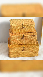 Kotak Bajet Pelajar Wanita Lelaki Sesuai Untuk Almari Meja Dapur Organizer Handmade Natural Seagrass Storage Basket Rustic DR