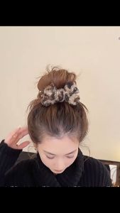 F4 Jepit Rambut Korea 8.3cm Cepol Sanggul Ponytail Leopard Plush Bow Hair Claw Clip HFS011