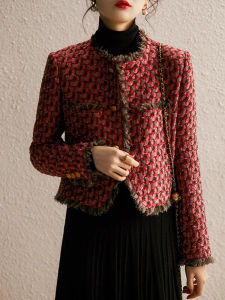 Ladies Short Red Outerwear 2024 New Autumn Winter Luxury High-End Sensation Year of the Rat New Year Elegant Lady Fragrance Style