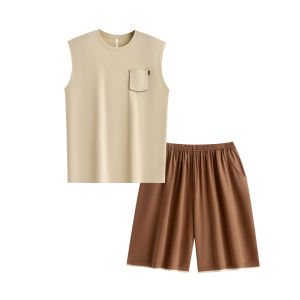 yuenei | Mens Summer Sleepwear Modal Cotton Sleeveless Vest Shorts Home Clothes Outdoor Wearable Set Casual Loose Fit Round Neck