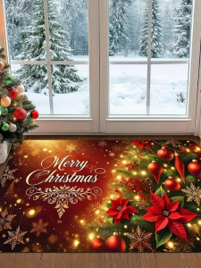 Thảm Trải Sàn Cây Thông Noel Lấp Lánh Chống Thấm Nước Chống Trượt Thảm Chùi Chân Lối Vào Phong Cách Cổ Điển Thảm Polyester Cho Hành Lang Ban Công Trang Trí Đầu Giường