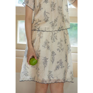 Nesoulum White Porcelain Pattern Short Sleeve Top And High Waist Mini Skirt Womens Summer Outfit Retro Two-Piece Set