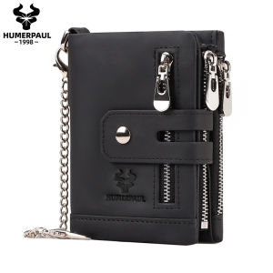 HUMERPAUL Men Wallet Cowhide Leather Bifold Short Wallets Male Hasp Vintage Purse Coin Pouch Multi-functional Cards Pocke