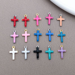 20pcs/lot 10x6mm Enamel Small Cross Charms Pendants Stainless Steel DIY Jewelry Making Accessories Findings for Bracelet Earring