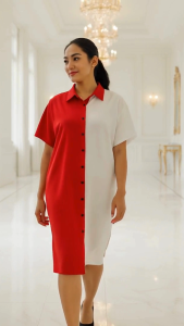 Dress Merah Putih Wanita 17 Agustus | Baju Kemeja Daster Kombinasi Kemerdekaan Indonesia | Outfit Casual Elegan Tema Merdeka