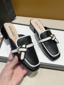 Giày Mules Đế Cao Gót Thời Trang Mùa Hè Cho Nữ Giày Lười Đế Bằng Giày Thường Ngày Chất Liệu PU Đế Cao Su Kiểu Dáng Thời Trang