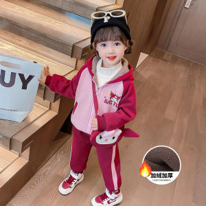 ชุดเซตบุขนเด็กหญิงชุดสองชิ้นเสื้อสเวตเตอร์หนาพิเศษแบบใหม่ฤดูใบไม้ร่วงและฤดูหนาวชุดฤดูหนาว2023ชุดกีฬาบุขนกำมะหยี่แฟชั่นสำหรับเด็กหญิง