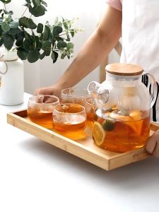 CROSSTO Suitable gas stove 1L/1.6L/1.8L glass teapot water jar thickened bamboo lid pot flower tea pot 可明火加热玻璃水壶