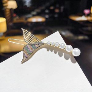Pearl Embedded Diamond Mermaid Tail Hair Clip Edge Clip Fashionable Bangs Clip Hair Accessories Headwear One-Word Clip Top Clip