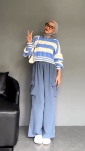 Kulot Cargo Crinkle Panjang Wanita Premium Tebal