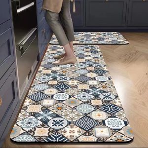 VIKAMA Mỹ Retro Thảm Nhà Bếp Mềm Mại Chống Trơn Trượt Lối Vào Thảm Cửa Hành Lang Phòng Giặt Thảm Trang Trí Nhà Polyester Chống Phai Màu