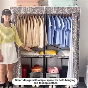 FurnishFiesta Wardrobe Portable Wardrobe Steel Frame No Assembly Wardrobe Cloth Wardrobe Clothes Storage Wardrobe Dustproof