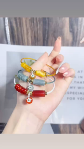 Vòng tay dây cáp đá phong thuỷ ngũ điếu và lu thống mix với charm bạc cao cấp SA0320