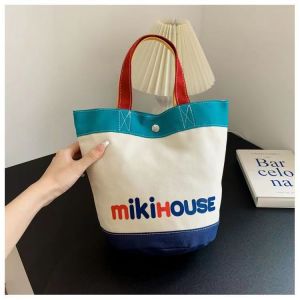 New Miki Mommy Bag Lightweight Canvas Bucket Handbag Japanese Cartoon Zoo Color Block Design Portable Storage Organizer