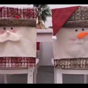 ผ้าคลุมเก้าอี้คริสมาส ผ้าคลุมเก้าอี้ ผ้าคลุมหลังเก้าอี้หมวกซานตาคลอสสีแดง ของตกแต่งวันคริสต์มาส