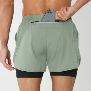 Men Running Shorts double-deck Gym Fitness sweatpants Summer Quick Dry Training Shorts multi-pocket Breathable sports Men Shorts