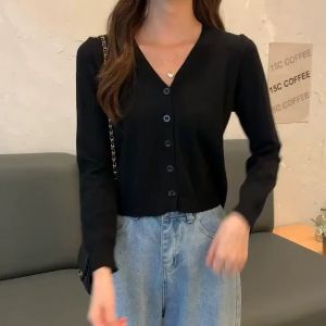 Áo Khoác Cardigan Dệt Kim Cổ Chữ V Tay Dài Phong Cách Thu Đông Mới Cho Nữ 3426