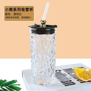 Modern Minimalist Glass Water Cup with Straw for Women Office Use High Temperature Resistant Drinkware Simple round Shape Pure Color