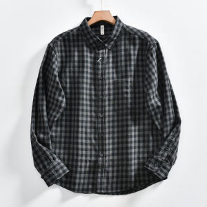 Classic Japanese Style Mens Casual Loose Long Sleeve Shirt Comfortable Color Woven Pattern Autumn New Fashion Versatile Shirt