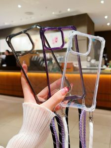 Acrylic Phone Case for 16p Max with Strap Four Corners Can Be Hung Anti-Fall Fashionable Korean Style Ins Style Small Audience
