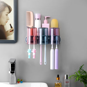 Toothbrush Rack Punch-Free Gargle Cup Tooth Cup Bathroom Wall-Mounted Storage Box Wall Hanging Tooth-Brushing Cup Set