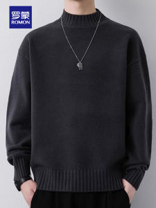 ROMON | Romon Mens Winter Sweater Half High Collar Casual Loose Knitted Base Layer Shirt Warm Comfortable Polyester Nylon Blend