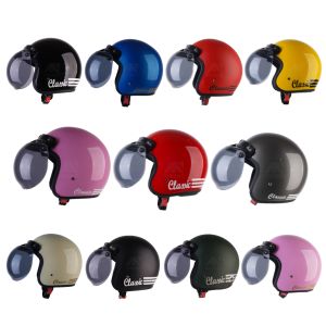 Helm Helem Bogo Retro Klasik Classic Garis Tiga Polos Kaca Bubble Smoke Bening Cembung Half Face