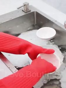 ยางกันน้ําห้องครัวบ้านทนทาน ถุงมือล้างจาน 200 ลัว รวม 4 แซม 2 นิล 1 ถุงมือทำความสะอาด 1 ถูกควบคุมถุงมือยางแบบยาวพิเศษ