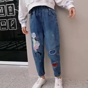 Các Cô Gái Tuổi Teen Thường Ngày Quần Jean Rộng Màu Xanh Quần Rộng Eo Cao Eo Đàn Hồi Thời Trang Mùa Xuân Mùa Thu Quần Trẻ Em Dành Cho Lứa Tuổi 3-12