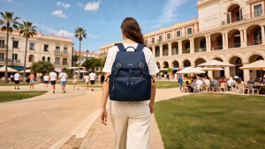 BANGE Bloom Laptop Backpack Elegance Water Resistant Multi Compartment Bag Komputer Riba Beg Galas Belakang Sekolah