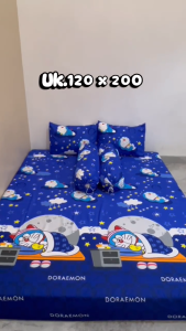 SPREI MOTIF DORAEMON Fitted Sheet Cotton Bedding Ukuran 120X200 160X200 180X200 - Lazada