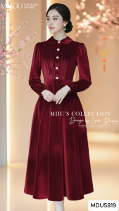 Váy Thiết Kế MDU5819 Chất Nhung Hàn Phối Cúc Ngọc Trai Tinh Tế Dáng Xòe Thướt Tha Quyến Rũ Từ MDU