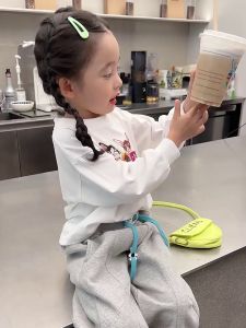 White Pure Cotton Cartoon Print Girls Long Sleeve T-Shirt round Neck Casual Base Shirt Trendy Spring Summer New Arrival