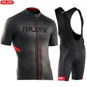 RAUDAX Mens Cycling Suit Set Summer Short Sleeved Cycling Jersey Quick Drying Close Fitting Outdoor Sports Shirt Cycling Bib