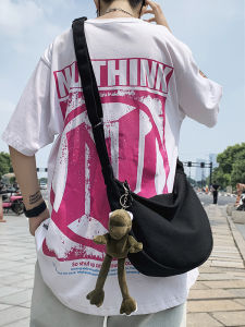 Casual Canvas Crossbody Bag for Men Simple Stylish Leisure Shoulder Bag Student Essential Zipper Closure Dumpling Shape