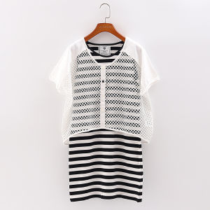 ชุดเดรสลายทางถักเปิดหลัง ชุดสองชิ้น แฟชั่นฤดูร้อน ผ้าฝ้ายผสมโพลีเอสเตอร์ ชุดเดรสยาวปานกลาง ฤดูร้อน 2023