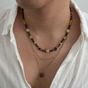 Ingemark 3Pcs/Set Vintage Water Drop Stone Pendant Necklace for Men Trendy Irregular Geometry CCB Beads Chain New Jewelry Gifts
