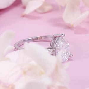 Pretty Beauty 925 Sterling Silver 2CT Pear Moissanite Engagement Ring Pave Band Diamond Promise Ring Fine Jewelry Gift for Women