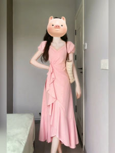 Xzy Womens Summer Tea Break One-Piece Dress Plus Size Ladies Gentle French Style V-neck Ruffles Dress