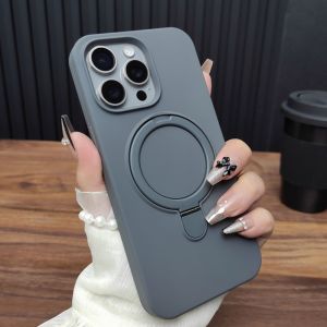 Liquid Silicone Metal Magnectic Stand Case foriPhone 16 Plus 15 14 13 12 Pro Max 11 ForMagsafe Wireless Charger Cover