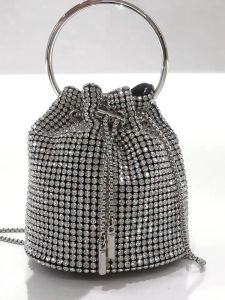 Rhinestone Bucket Bag Top Ring Evening Clutch Purse Fashion Evening Chain Bag For Wedding Party Prom