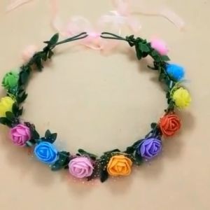 VitaStoree Mahkota Bunga Mini Mawar Rainbow Color Kawat Halus Karangan Flower Crown