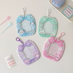 Kpop Photocard Holder Keychain Ribbon Transparent Photo Card Holder Keychain Bow Kpop ID Badge Holder