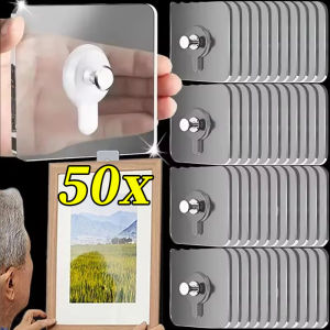 50/20pcs No-drilling Nail Hooks for Photo Frame Hole Hanging / Transparent Self-adhesive Wall Hooks / Heavy Duty Waterproof Sticky Hooks for Bathroom Kitchen