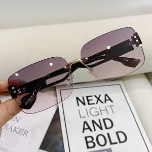 1pcs Rimless New Korean-style Womens Rectangular Sunglasses UV Protection Internet Celebrity Trendy Style.