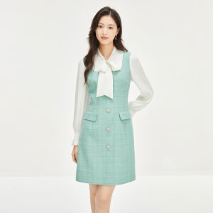 Koradior | Spring Princess Style Woolen Yarn Graceful Bow Fitted Dress